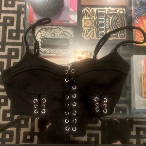 Dollskill black corset lace up crop top/bralette